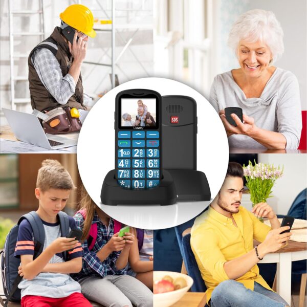 uleway Teléfono Móvil para Personas Mayores, Senior Móviles de Teclas Grandes, SOS Botón, Doble SIM, Llamada Rápida, Sonido Fuerte de Radio, Base de Carga, Fácil de Usar para Ancianos (Azul+) - Image 4