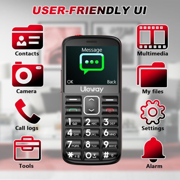 uleway 4G Telefono Movil para Mayores Libres, Teléfono Móvil Personas Mayores Teclas Grandes con Pantalla 2,4", Botón SOS,USB-C, Llamada Rápida, Movil Basico con Ranura Nano SIM, Base de Carga (Negro) - Image 3