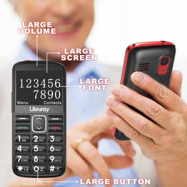 uleway 4G Telefono Movil para Mayores Libres, Teléfono Móvil Personas Mayores Teclas Grandes con Pantalla 2,4", Botón SOS,USB-C, Llamada Rápida, Movil Basico con Ranura Nano SIM, Base de Carga (Negro) - Image 4