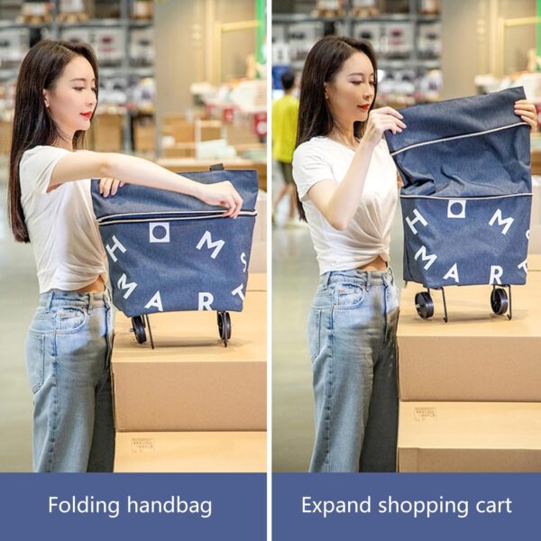 Limtula Carrito de la compra plegable de tela Oxford con diseños plegables para un transporte cómodo - Image 2