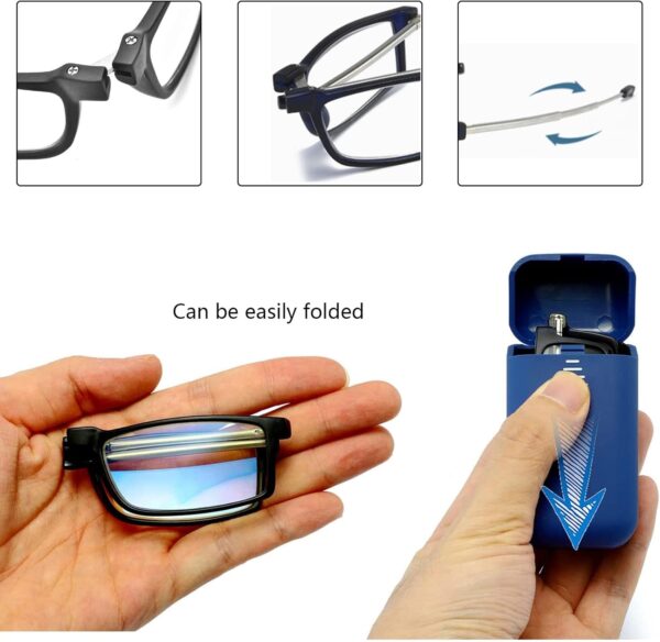 Hubeye Gafas de lectura plegables anti-luz azul para hombres y mujeres con poste telescópico caja elástica ultraligera de moda portátil 3.50 - Image 3