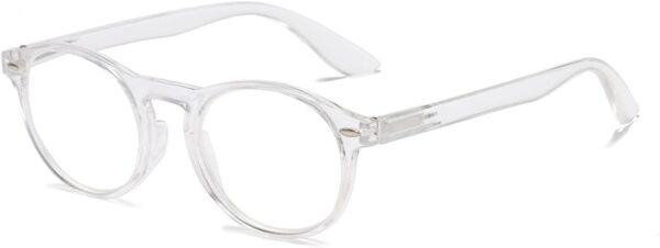 MMOWW Gafas de Lectura con Filtro Anti Luz Azul para Ordenador, Gafas Redondas de Moda para Hombres y Mujeres con Bisagra de Resorte Antifatiga (Transparente, +1.5)