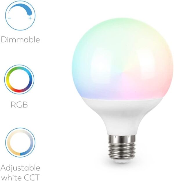 Garza Smart - Pack 2 Bombilla LED Inteligente Wifi Globo G95, 11W (equivale a 75W de incandescencia), E27, RGB + CCT, Intensidad regulable, Programable, Control voz y app, Alexa/Google, WiFi 2.4GHz - Image 3