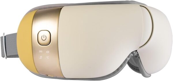 HubiCare Masajeador de ojos con calor, masajeador de vibración con música para migrañas, relaja y reduce la tensión ocular, círculos oscuros, bolsas de ojos, ojos secos, mejora el sueño (Marfil)