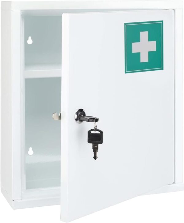HI Botiquín Acero Inoxidable Primeros Auxilios Cuidados Salud Accesorios Baño Complementos Casa Hogar Materiales Clínicos 31,5x10x36 cm Blanco y Verde