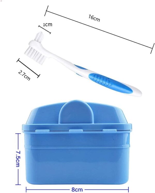 Y-Kelin Kit de limpieza de dentaduras postizas con cepillo de dientes postizos de dos cabezas (Azul) - Image 2