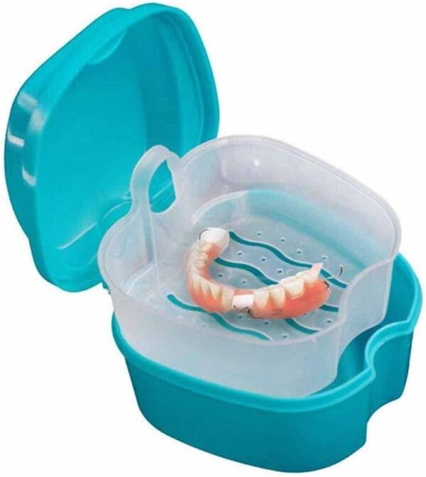 Caja de baño de dentadura dental, caja de retención dental de plástico, caja de baño de dientes falsos, juego de limpieza de dentaduras postizas, contenedor para remojar dentaduras dentales para