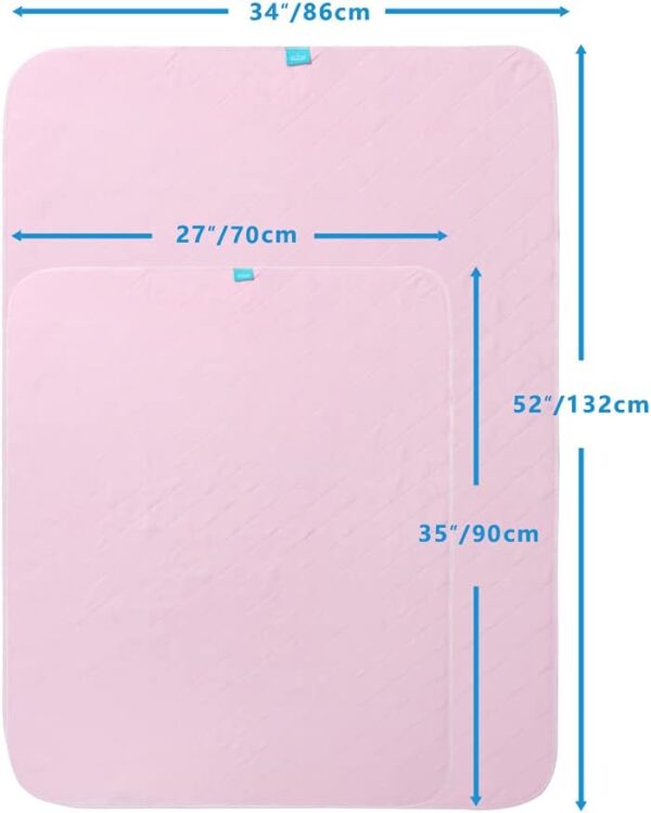 Beedsooth Juego de 2 Empapadores Cama Adultos,Almohadillas Reutilizable Lavables, Protector de Colchón Incontinencia 86x132cm, Rosado - Image 2