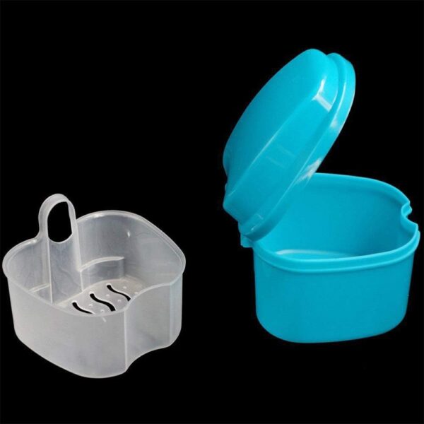 Caja de Baño para Dentadura Postiza,Caja de Baño para Dentadura Postiza Dental con Contenedor de Red Colgante(Azul Claro) - Image 5