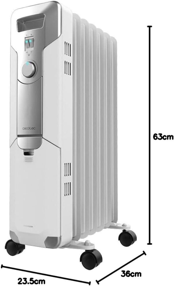 Cecotec Radiador Eléctrico de Aceite ReadyWarm 7000 Space. 7 Módulos, Bajo Consumo, 1500 W, 3 Niveles, Recogecables, Sistema de Seguridad, Ruedas, 15 m2 - Image 7