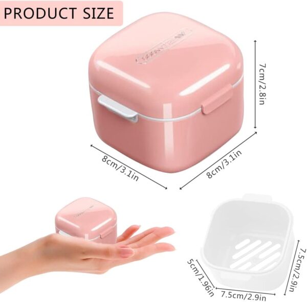 Caja de Dentadura Dental Baño con Colador Portátil de Dientes Falsos contenedor para Dentadura Higiénica para Almacenamiento e Inmersión de Protectores Bucales Retenedores y aparatos dentales (Rosado)