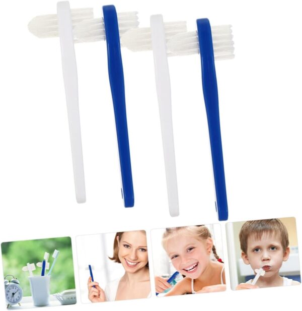 Healeved 4 unidades de doble cabezal falso cepillo de dientes para prótesis cepillo de dientes de prótesis cepillos de dientes duros para adultos doble cabeza cepillo de dientes sensorial dentaduras - Image 7