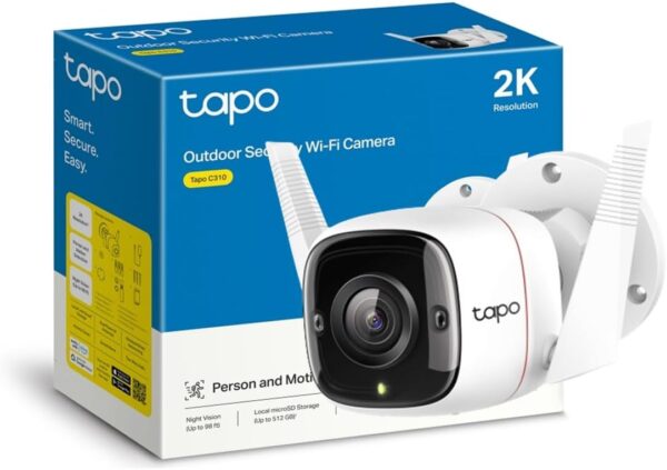 TP-Link TAPO C310 - Camara Vigilancia WiFi Exterior Interior,Resolución 3MP, IP66 con Visión Nocturna, Detección de Movimiento y Alarma Instantánea, Control con App IOS, Android, Compatible con Alexa