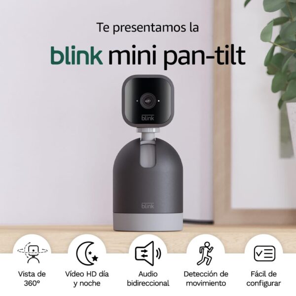 Blink Mini Pan-Tilt Cámara | Cámara de seguridad inteligente orientable, interior, con enchufe, audio bidireccional, vídeo HD y detección de movimiento, compatible con Alexa (negra)