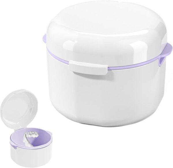 GUOYOU Caja Ferula Dental Caja Dentadura Postiza con Filtrar Caja Aparato Dental Portátil Caja de Dentaduras Caja Ortodoncia para Almacenamiento y Remojo de Protectores Bucales, Blanco