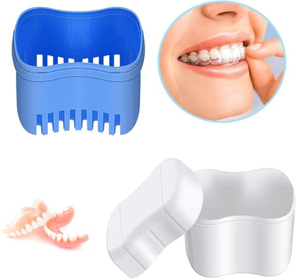 Juego de 2 cepillos y caja de limpieza de dentaduras – Estuche de baño para dentadura con cesta + 2 cepillos para dentadura portátil, caja de almacenamiento de retención de dentadura - Image 4