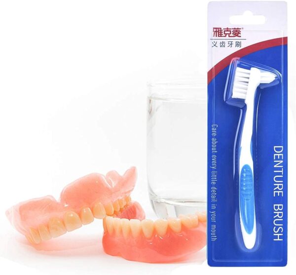 Y-Kelin Kit de limpieza de dentaduras postizas con cepillo de dientes postizos de dos cabezas (Azul) - Image 8