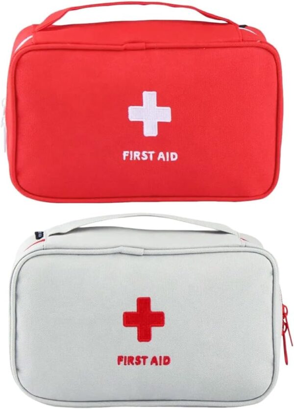 XPEX 2 Piezas Kit De Primeros Auxilios De Viaje Portátil,230 * 130Mm Bolsa Medicamentos Viaje, Mini Vacío Botiquín De Primeros Auxilios, Para El Hogar Montañismo Al Aire Libre,Salvaje(Rojo/Gris)