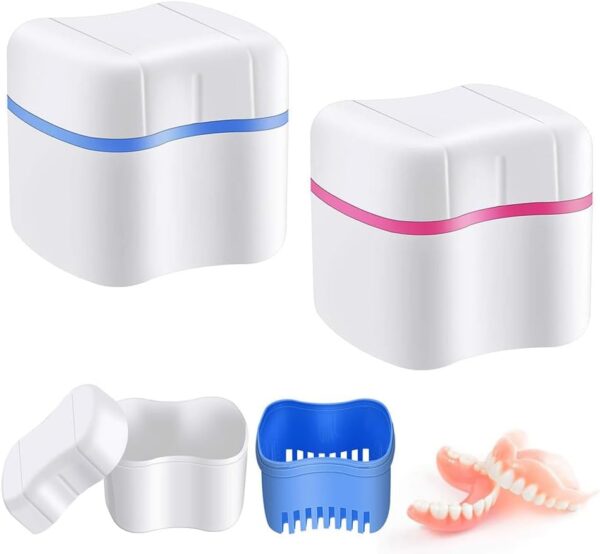 katmerio Dentures Case,2 Set Caja de baño de dentadura dental, juego de limpieza de dentaduras, caja de retención dental, contenedor de remojo,caja de dentadura para almacena