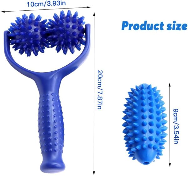 Riisoyu Rodillo de Masaje de bola de masaje, Bolas de Masaje Hedgeball con Mango Bola de Masaje Fascial Intercambiable para dolor muscular en piernas espalda brazos y hombros, azul - Image 6
