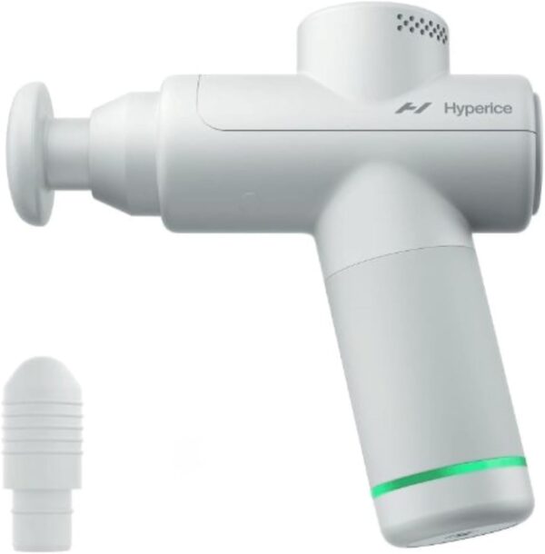 Hypervolt Go 2 - Con tecnología Quiet Glide - Pistola de masaje de percusión portátil | 3 velocidades, 2 cabezales intercambiables (Hypervolt Go 2 Blanco)