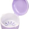 Almacenamiento de Dientes Falsos, Caja de Dentaduras Postizas, Caja de Retención Dental, Estuche de Baño para Dentadura, Contenedor por Ortodoncia con Cesta de Enjuague para Remojo Limpieza (Púrpura)