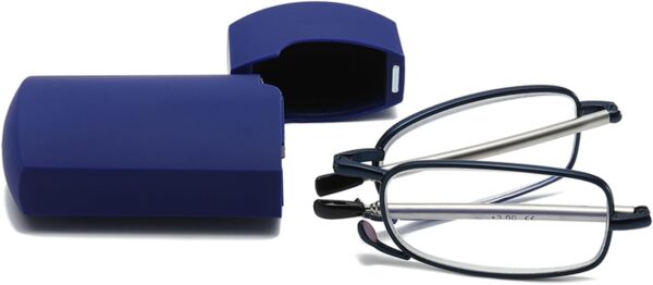 Hubeye Gafas de lectura plegables de metal con bisagras de resorte y patillas telescópicas Anteojos de lectura anti luz azul con estuche de bolsillo portátil 1.50