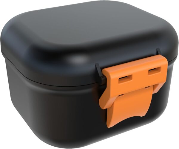 ARGOMAX Caja de prótesis a prueba de fugas, caja portátil para prótesis dentales, caja de dentaduras con colador, para prótesis dentales y aparatos ortopédicos (negro + naranja). - Image 2