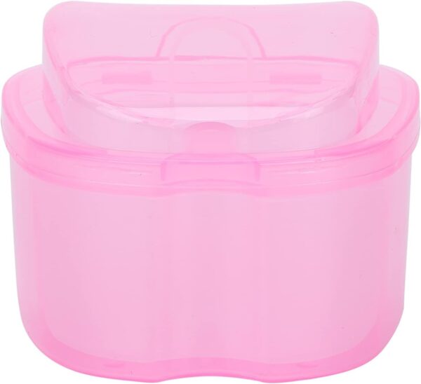 Estuche para dentaduras postizas, estuche de baño para dentaduras postizas, recipiente para remojo, caja de almacenamiento para dientes postizos con canasta de colador para dentaduras postizas(Rosado) - Image 9