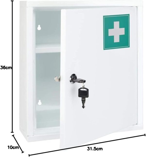 HI Botiquín Acero Inoxidable Primeros Auxilios Cuidados Salud Accesorios Baño Complementos Casa Hogar Materiales Clínicos 31,5x10x36 cm Blanco y Verde - Image 3