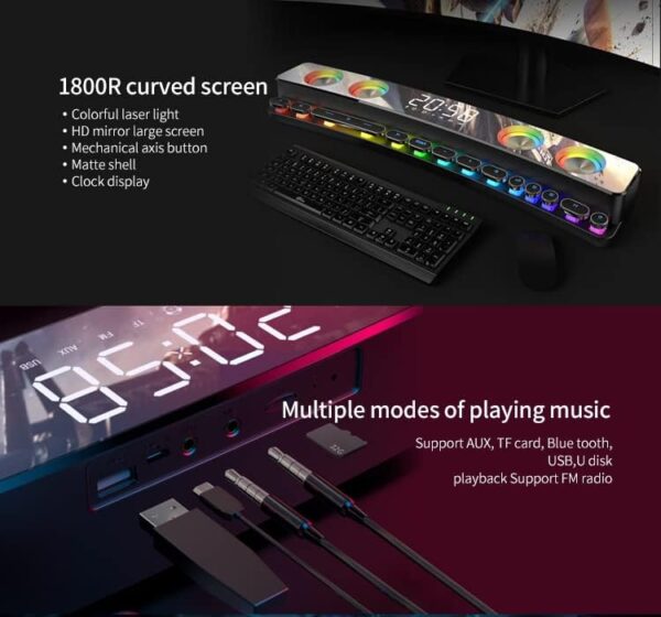 Zedo Altavoces Bluetooth SH39 Reloj Bluetooth inalámbrico RGB Juego Altavoz Barra de sonido 3D estéreo subwoofer multifuncional colorido mecánico hogar, viajes, camping - Image 7