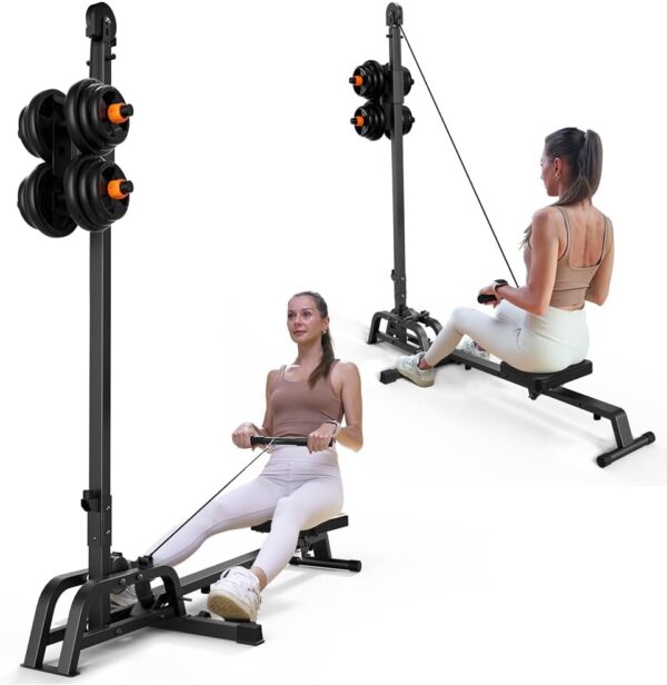 ONETWOFIT Máquina de Remo Plegable y Máquina LAT Pull Down 2 en 1 Multifunción Máquina de Remo Compacta para el Hogar, Remo Bajo Cable Fitness Power Tower Plegable