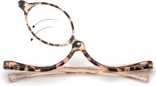 MMOWW Gafas de Lectura de Maquillaje para Mujer, Gafas Giratorias con Bisagras de Resorte para Gafas de Maquillaje Ampliadas con Diseño Plegable de Lente única Volcada (Tortuga carey rosa, +1.5) - Image 2