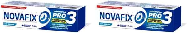 Novafix - Pro3 Sin Sabor - Fijación ultrafuerte - Crema adhesiva dentaduras postizas - 50 g (Paquete de 2)