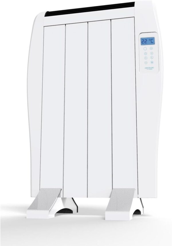 Cecotec Radiador Eléctrico Bajo Consumo Ready Warm 800 Thermal. 4 Elementos, 600 W, De pared o pie, 3 Modos, Temporizador, Mando a Distancia, Pantalla LED, Blanco