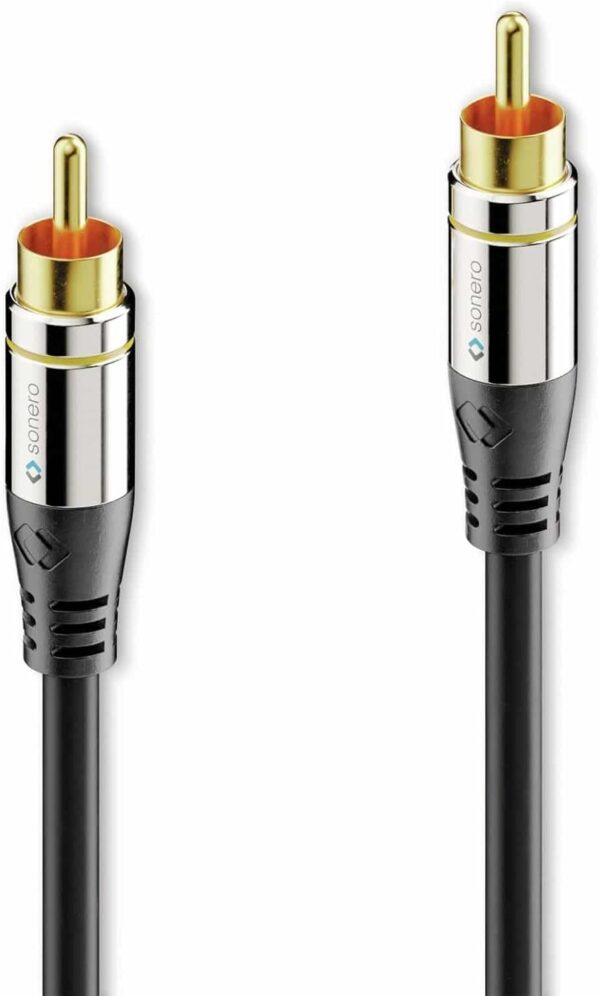 sonero® Premium 1,50m de Cable Cinch, 1x Enchufe Cinch a 1x Enchufe Cinch, Apto para Amplificador, subwoofer, Beamer, Receptor AV, Negro