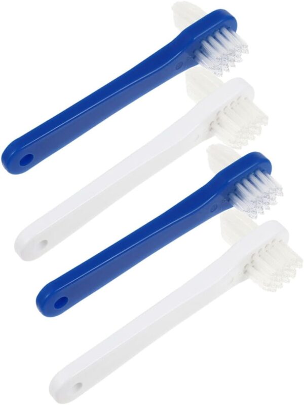 Healeved 4 unidades de doble cabezal falso cepillo de dientes para prótesis cepillo de dientes de prótesis cepillos de dientes duros para adultos doble cabeza cepillo de dientes sensorial dentaduras