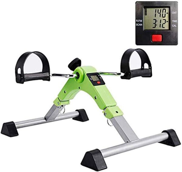 LUNEZY Ejercitador Plegable de Pedales para Brazos y piernas Mini Bicicleta estática portátil para Interiores Gimnasio Fitness Pierna Cardio Entrenamiento Resistencia Ajustable con Pantal