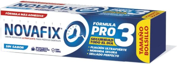 Novafix - Pro3 Sin Sabor - Fijación ultrafuerte - Crema adhesiva dentaduras postizas - 20 g