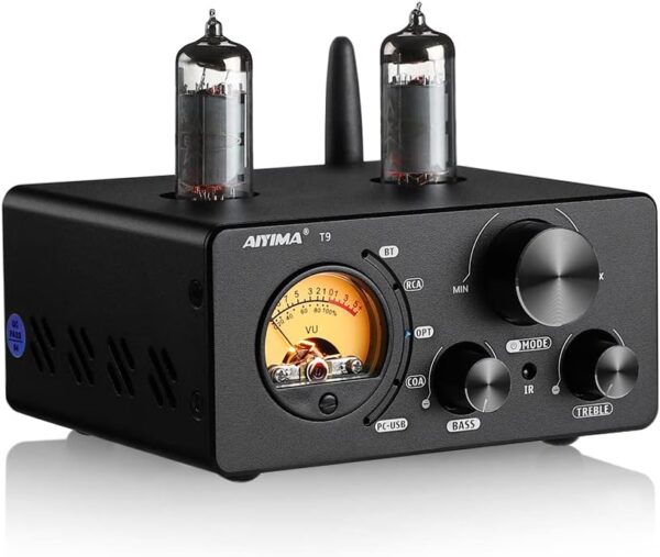 Mejora AIYIMA Tube T9 Bluetooth 5.0 6K4 Amplificador de Tubo de vacío USB DAC 100W Receptor estéreo Amp Coax/Opt HiFi Home Audio Amplificadores Digitales con medidor de VU