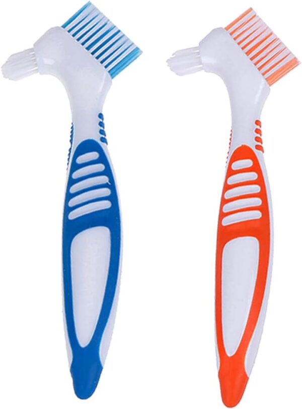Juego de 2 cepillos y caja de limpieza de dentaduras – Estuche de baño para dentadura con cesta + 2 cepillos para dentadura portátil, caja de almacenamiento de retención de dentadura - Image 3