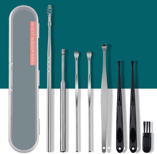 8pcs tapones para los oídos kits de eliminación de cerumen kit de herramientas de limpieza de oído cureta herramienta de eliminación de cerumen cepillo
