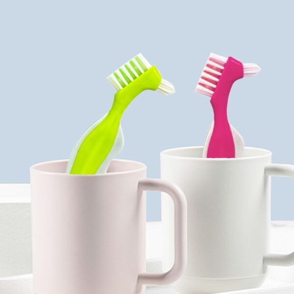 5 cepillos de limpieza de dentaduras postizas con cerdas multicapa, cepillo triangular duro de doble cara para limpieza de dientes falsos, multicolor - Image 4