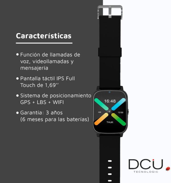 DCU TECNOLOGIC - Smartwatch Sénior con GPS y Videollamadas 4G - Reloj Inteligente con Pantalla IPS Full Touch de 1,69’’ - IPX6 Impermeable - Ideal para Adulto Mayor - Color Negro - Image 5