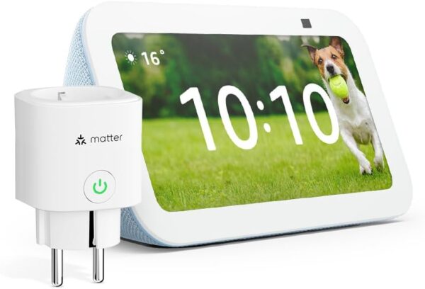 Echo Show 5 (3.ª generación) | Gris azulado + Meross Enchufe Inteligente Matter, compatible con Alexa - Kit de inicio de Hogar digital