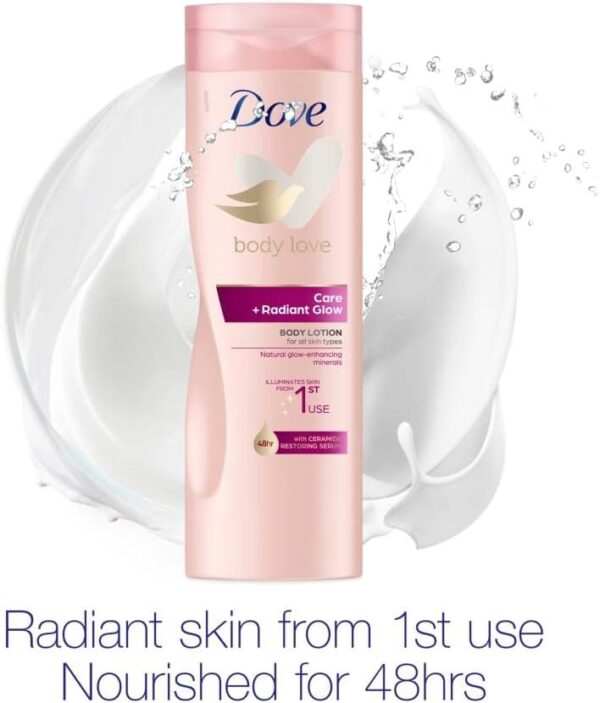 Dove Crema Hidratante Corporal Iluminadora Care + Radiant Glow con Sérum Restaura Ceramidas y Minerales Naturales para Todo Tipo de Piel, 400ml - Image 3