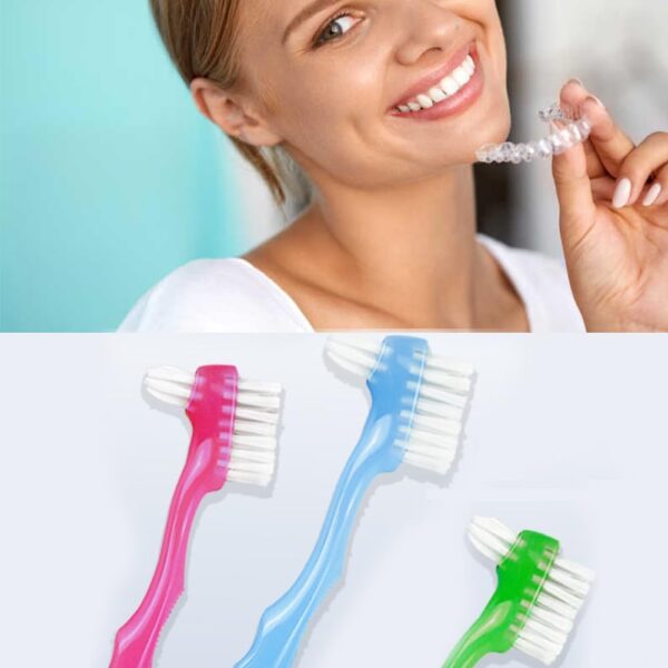 Visxcnu 3Piezas Juego de cepillos de Dientes para prótesis, cerdas Multicapa,Cabeza de Cerdas Cepillos de Limpieza de Prótesis Portátiles Dentaduras - Image 6