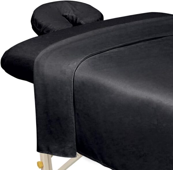 ForPro - Juego de sábanas de Masaje de Microfibra 3 Piezas para mesas de Masaje, Incluye sábana encimera, sábana Bajera Ajustable y Funda Ajustable para reposabrazos, Color Negro