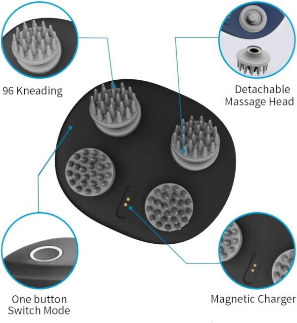 CHLOVOE Masajeador eléctrico para el cuero cabelludo, masajeador portátil de mano IPX7 resistente al agua con 5 modos de amasado para la relajación corporal y el alivio del estrés - Image 2