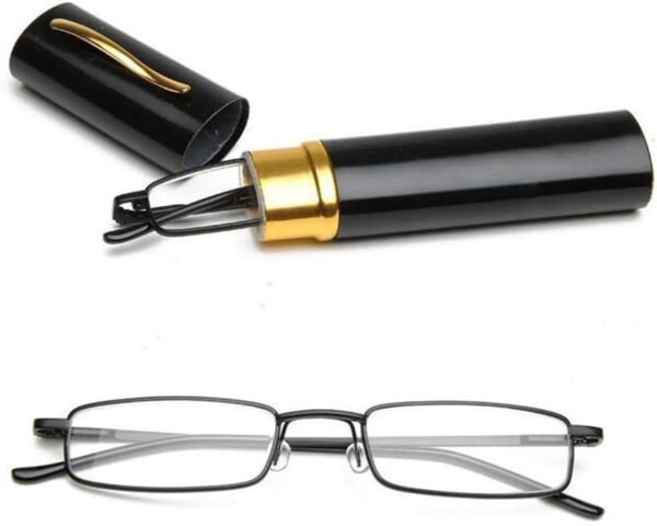 MMOWW 3 pares de gafas de lectura ultrafinas con forma de bolígrafo, con bisagras de resorte, lectores pequeños para hombres y mujeres, portalápices portátil(negro+marrón+gris,+2.5) - Image 5